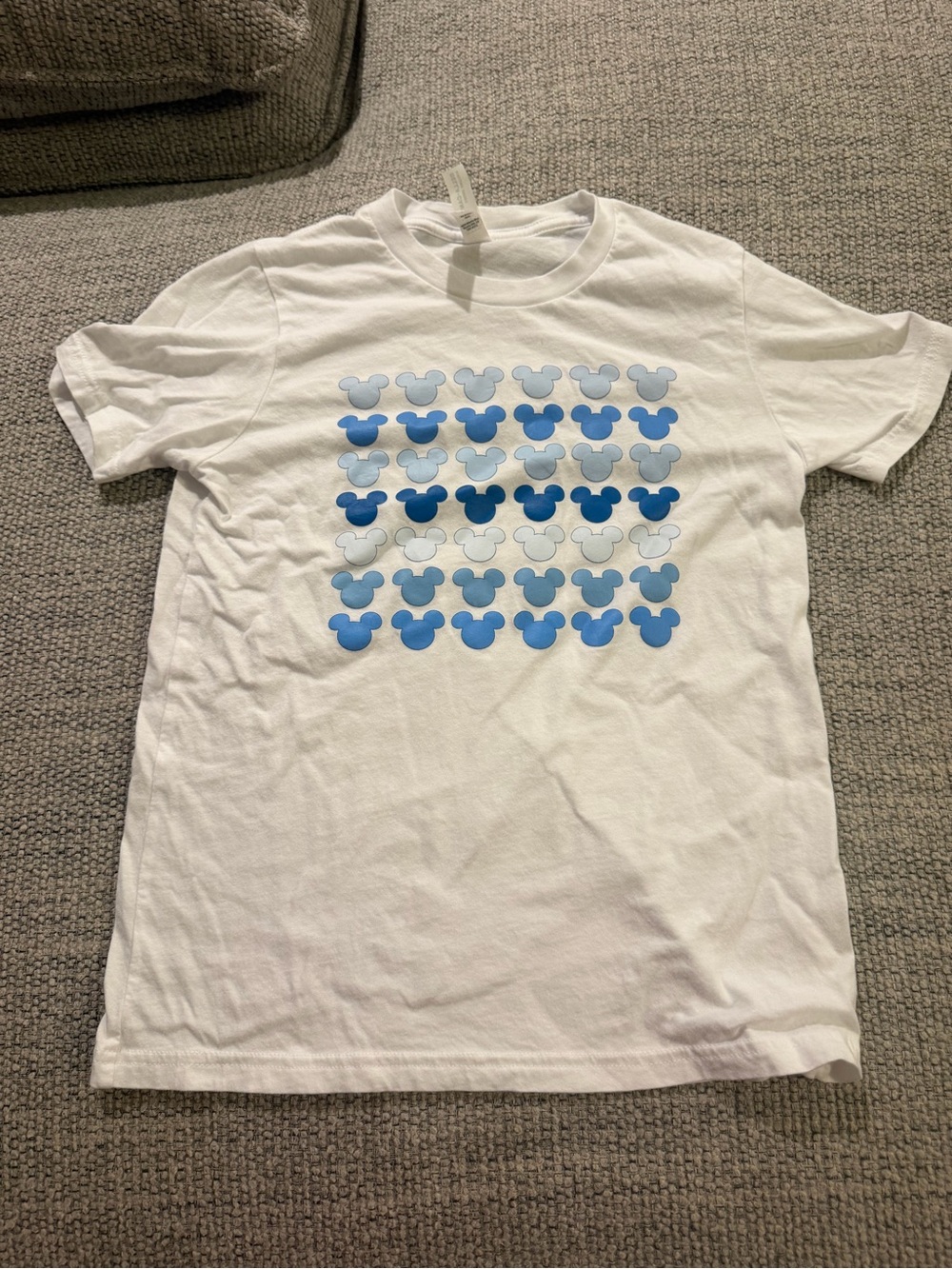 White Kids Short Sleeve Tee with Blue Mickey Mouse